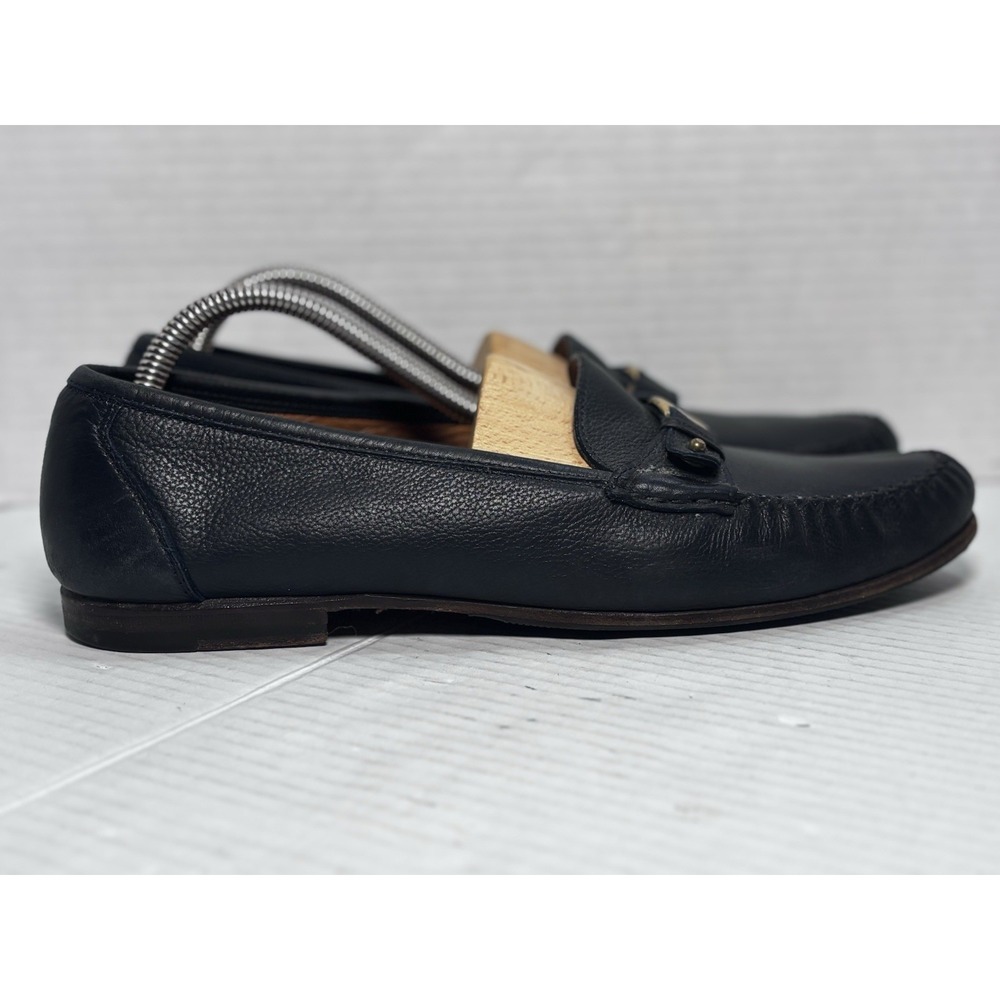 Salvatore Ferragamo Gancini Bit Loafers Black Pebbled Leather Women's 11 AA
